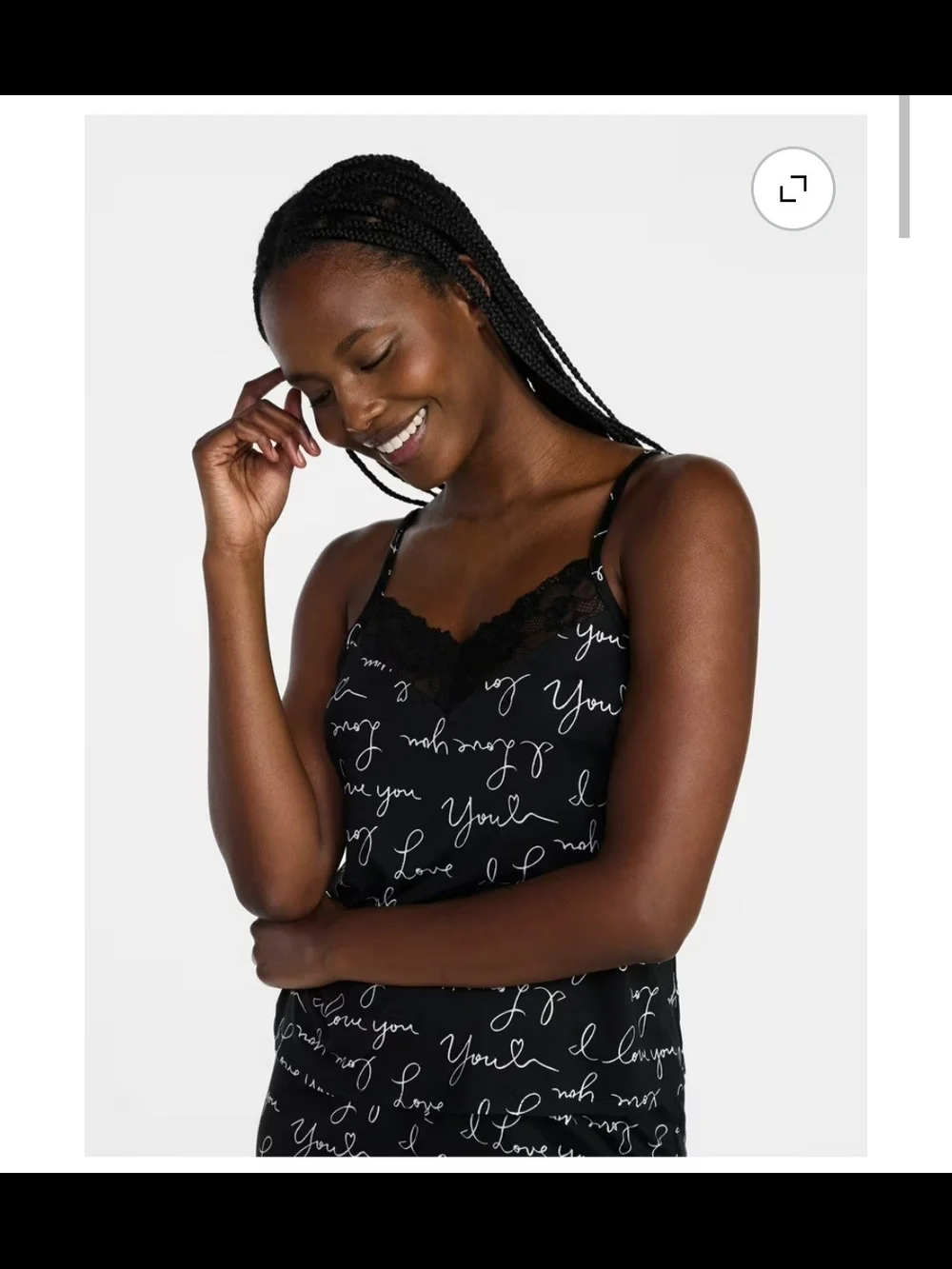 Lace-Trim Script Dreamy Soft Cami Shorts Set - Black